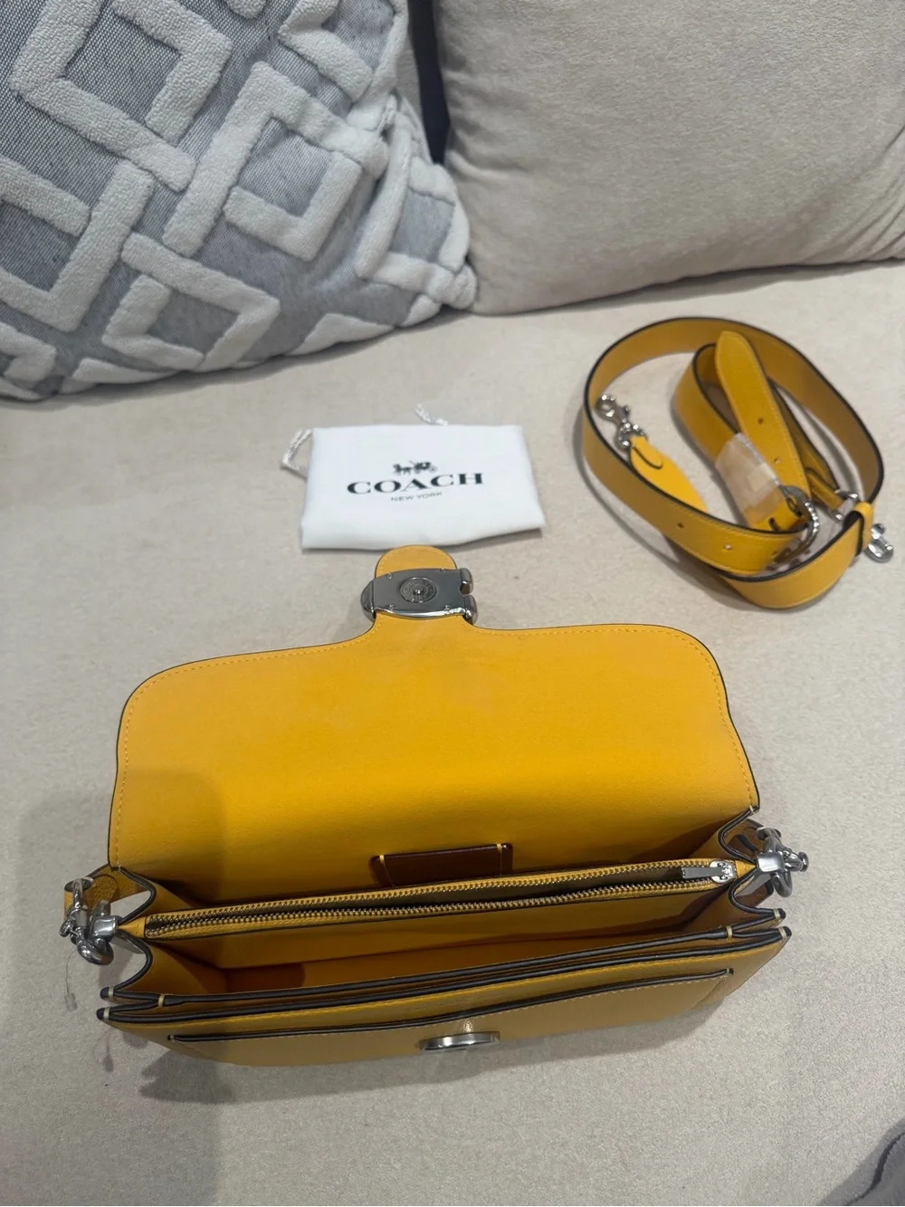 Coach Yellow Pebbled Leather Shoulder Bag with Detachable Strap